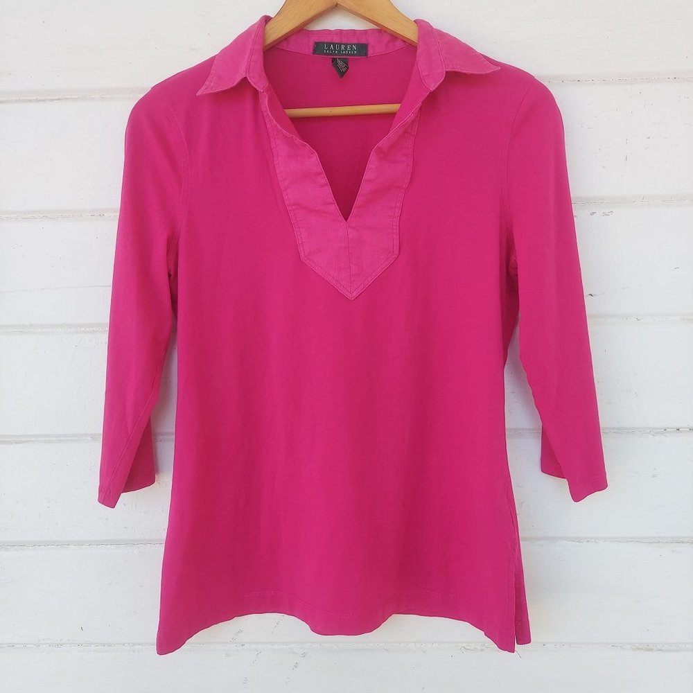 Ralph Lauren Pink Tunic Style 3/4 Length Sleeve Blouse Size Medium